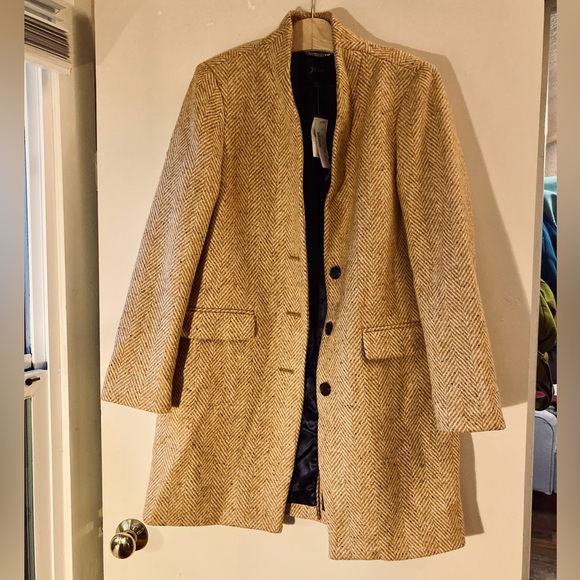 NWT J. Crew Oversized Topcoat, English Herringbone Wool, Camel, 12P Medium Large - Picture 3 of 7